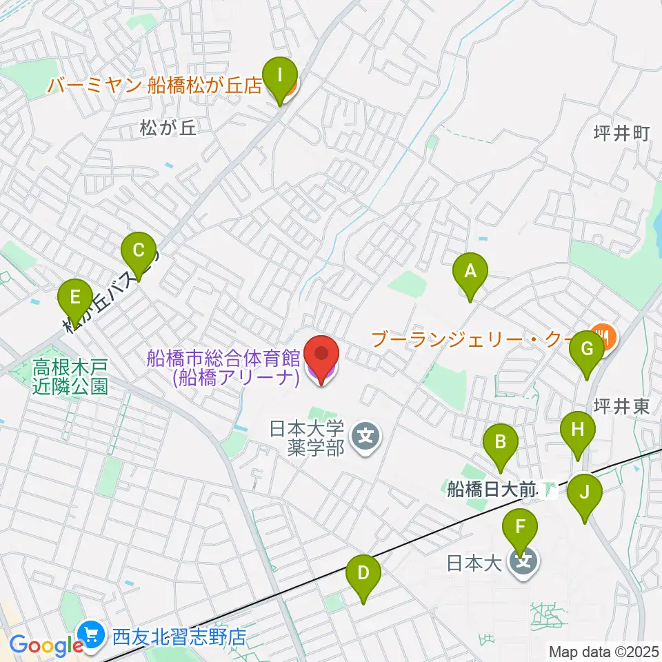 船橋アリーナ周辺のカフェ一覧地図
