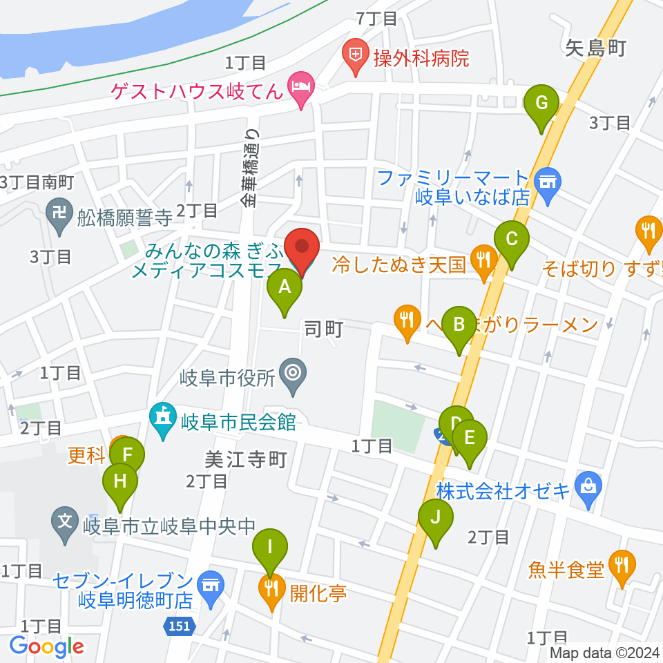 みんなの森 ぎふメディアコスモス周辺のカフェ一覧地図