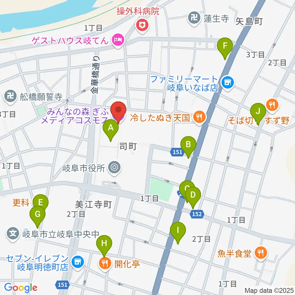 みんなの森 ぎふメディアコスモス周辺のカフェ一覧地図