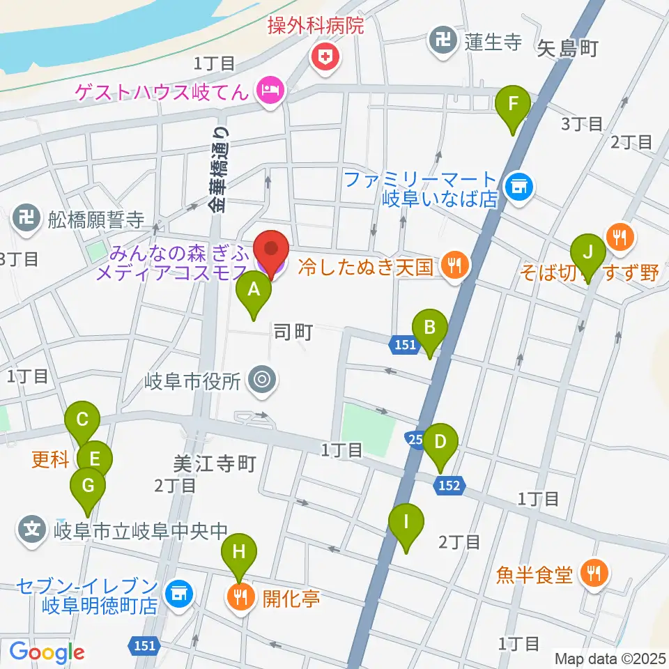 みんなの森 ぎふメディアコスモス周辺のカフェ一覧地図