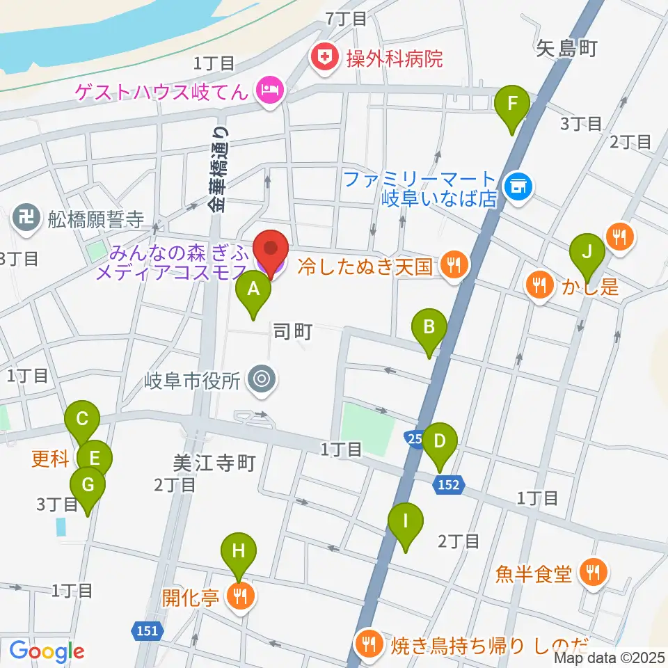 みんなの森 ぎふメディアコスモス周辺のカフェ一覧地図