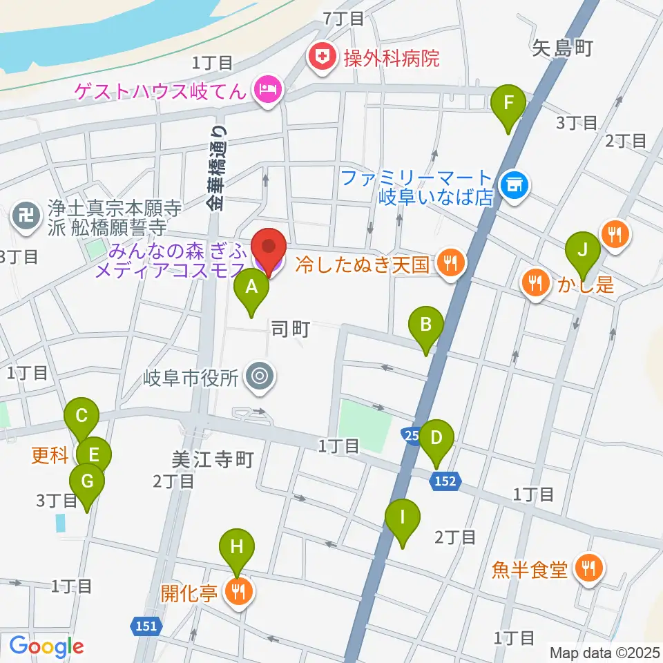 みんなの森 ぎふメディアコスモス周辺のカフェ一覧地図