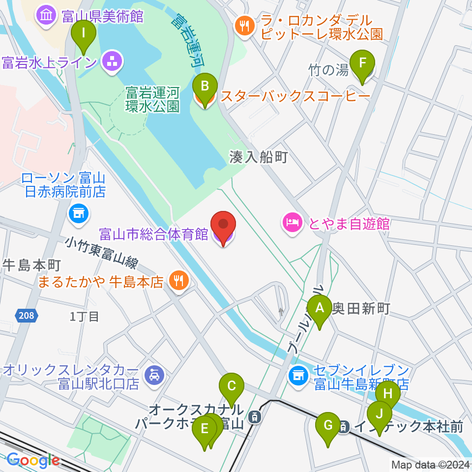 富山市総合体育館周辺のカフェ一覧地図