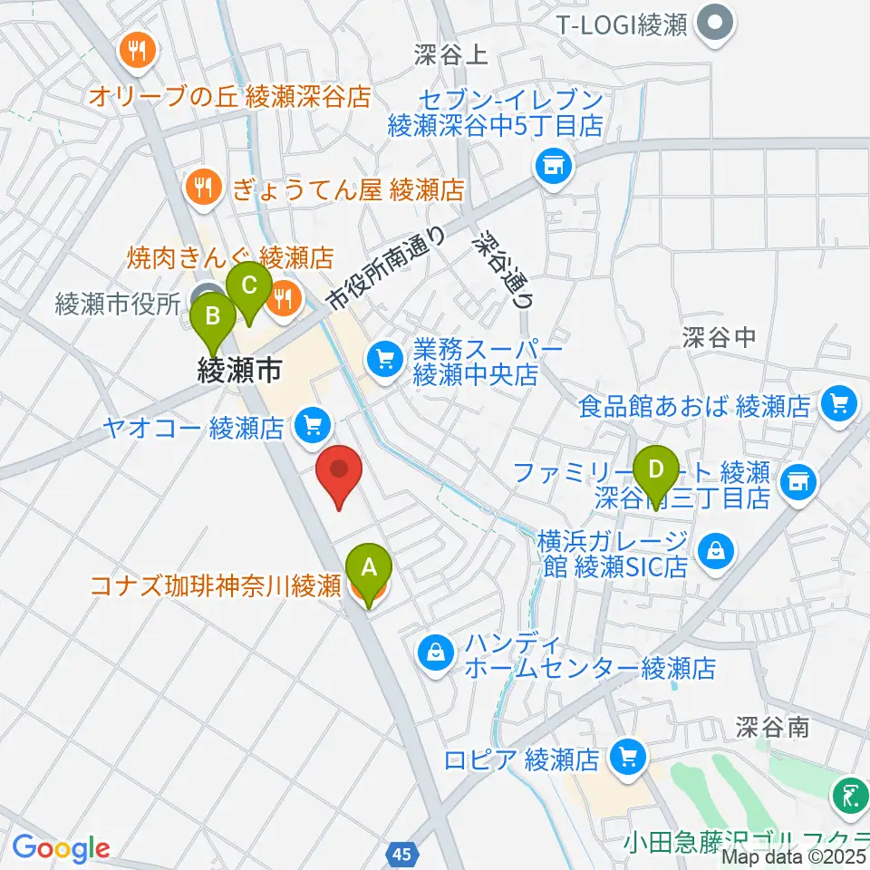 綾瀬市オーエンス文化会館周辺のカフェ一覧地図