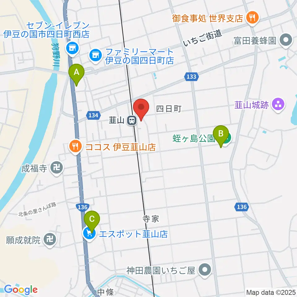 韮山文化センター韮山時代劇場周辺のカフェ一覧地図
