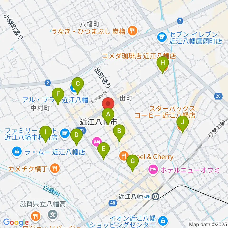 近江八幡市文化会館周辺のカフェ一覧地図