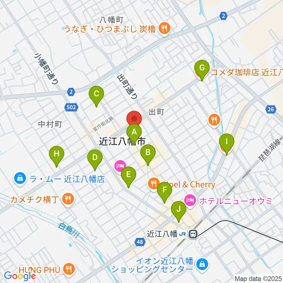 近江八幡市文化会館周辺のカフェ一覧地図