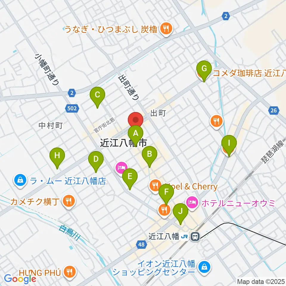 近江八幡市文化会館周辺のカフェ一覧地図