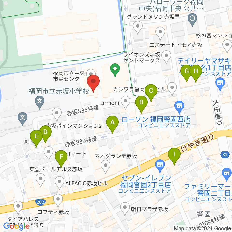 福岡市立中央市民センター周辺のカフェ一覧地図