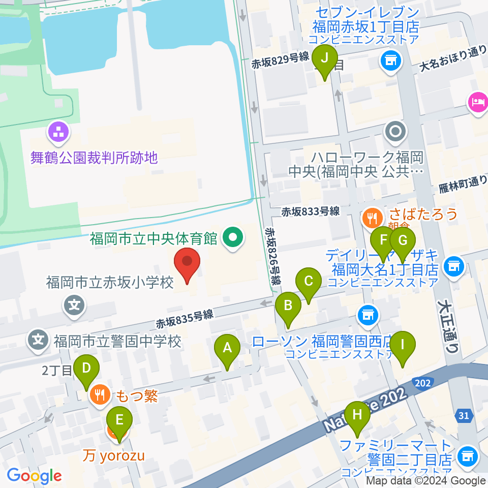 福岡市立中央市民センター周辺のカフェ一覧地図