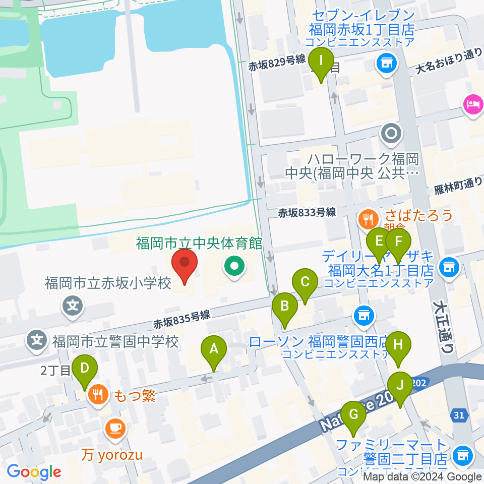 福岡市立中央市民センター周辺のカフェ一覧地図