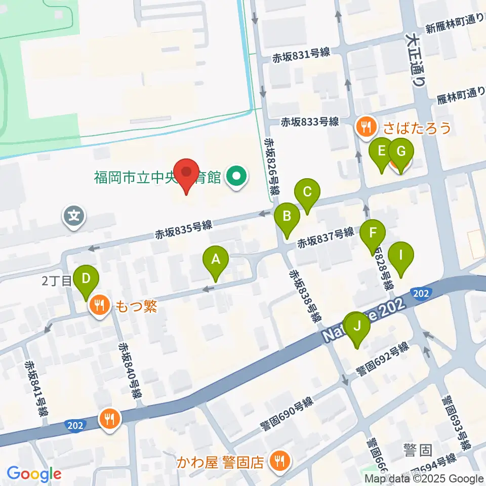 福岡市立中央市民センター周辺のカフェ一覧地図