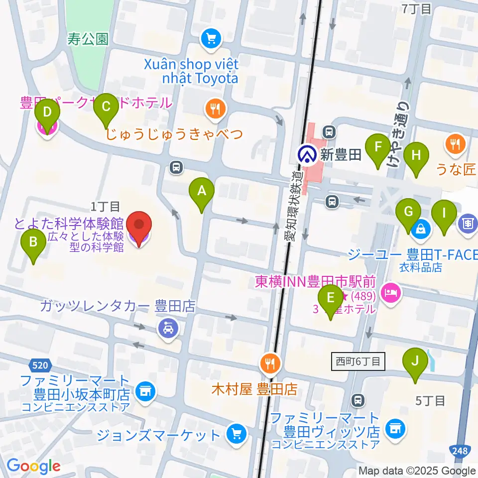 とよた科学体験館周辺のカフェ一覧地図