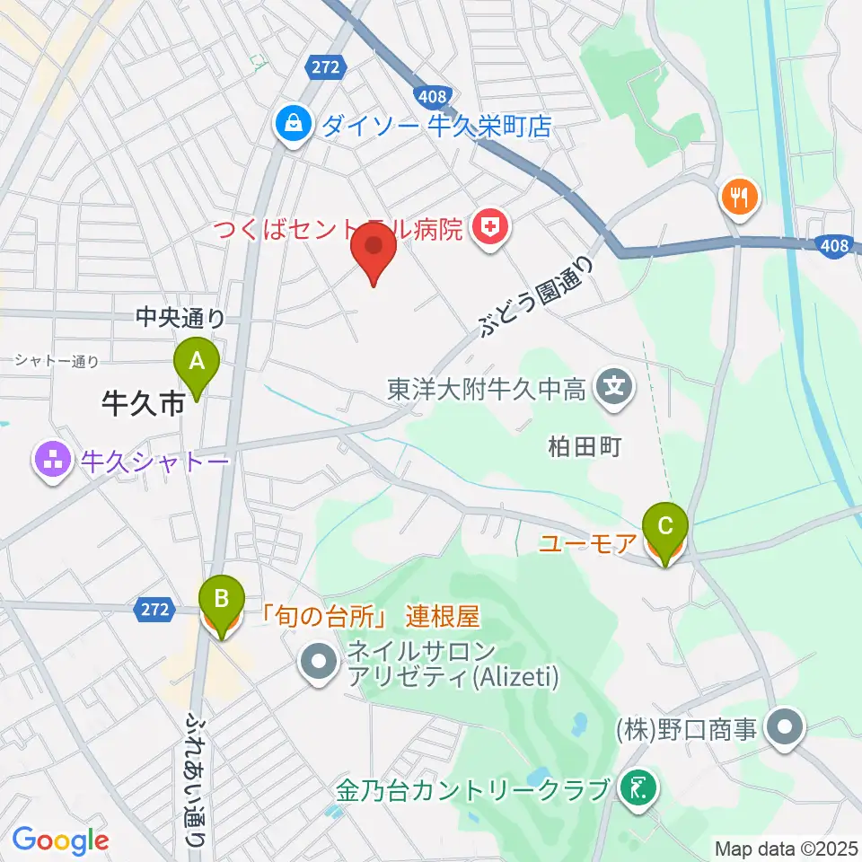 牛久市中央生涯学習センター周辺のカフェ一覧地図