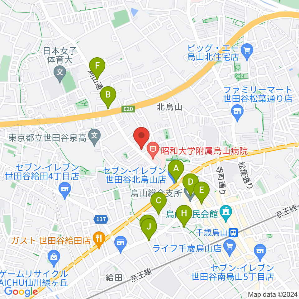 世田谷アールイーシースタジオ周辺のカフェ一覧地図