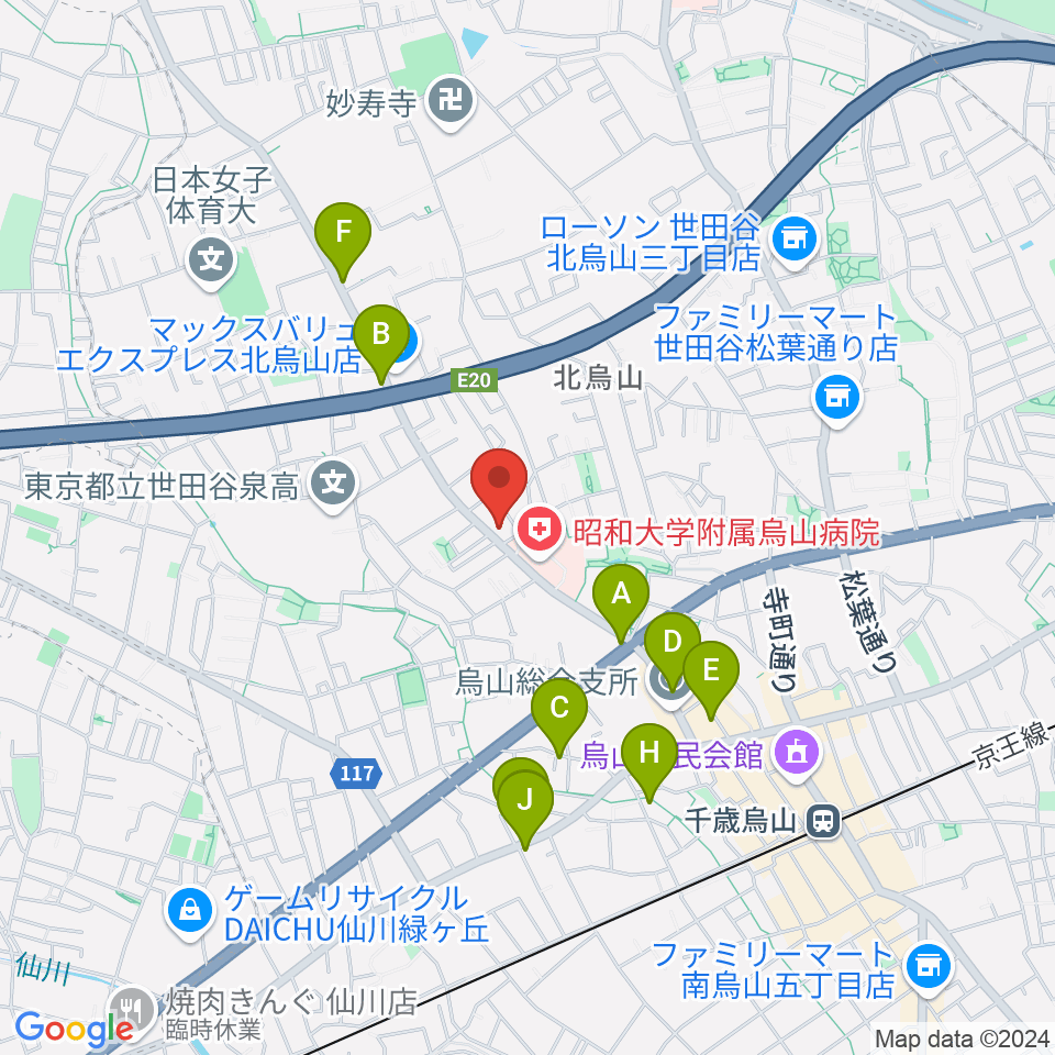 世田谷アールイーシースタジオ周辺のカフェ一覧地図