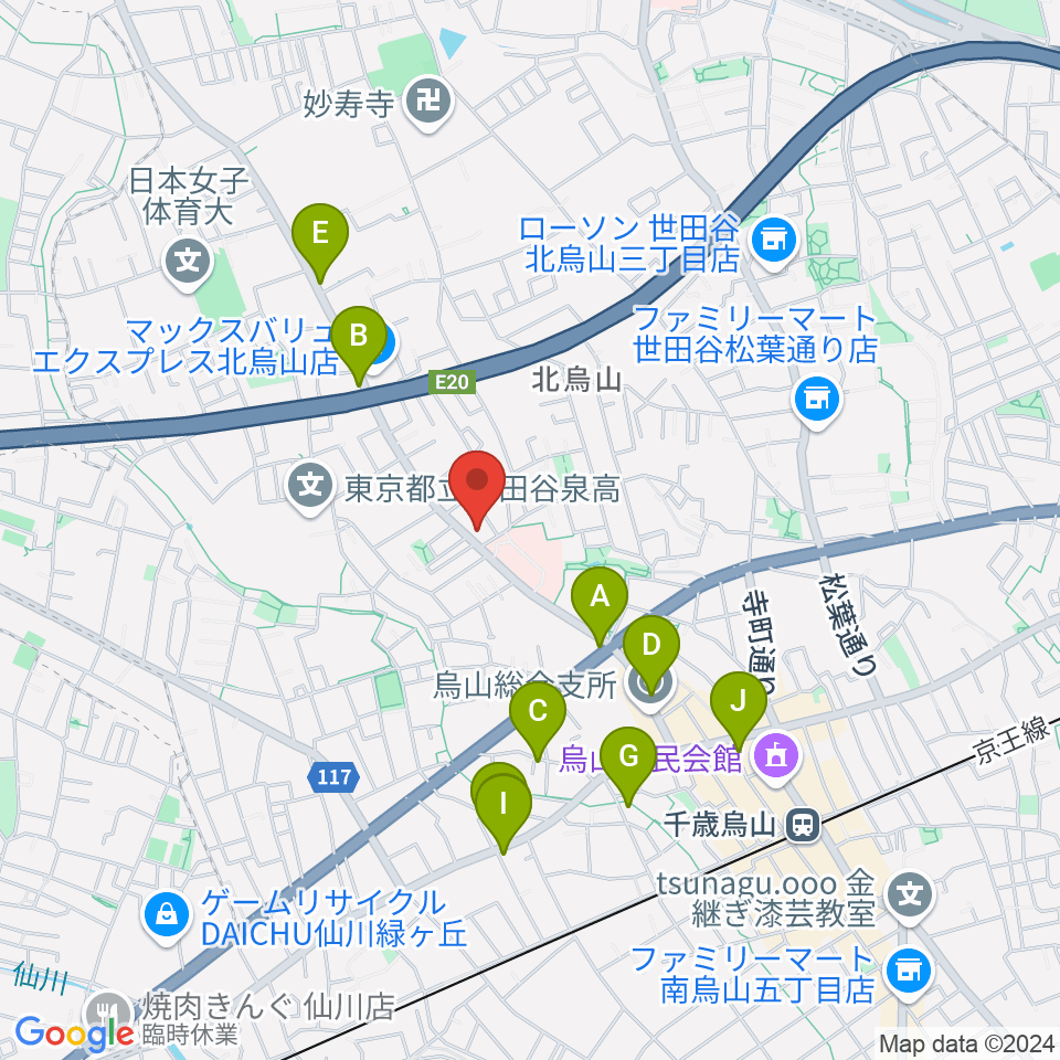 世田谷アールイーシースタジオ周辺のカフェ一覧地図