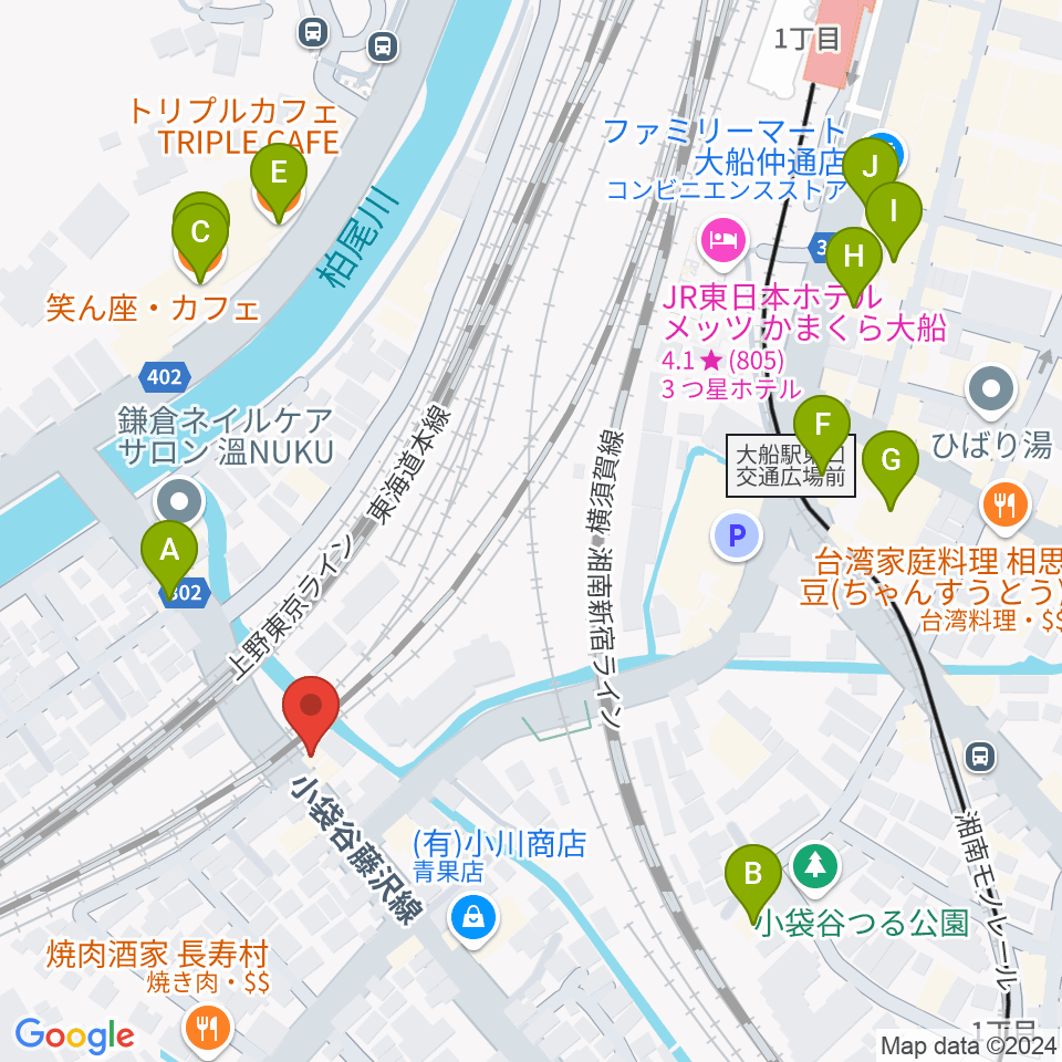 音楽スタジオ・ルート大船周辺のカフェ一覧地図