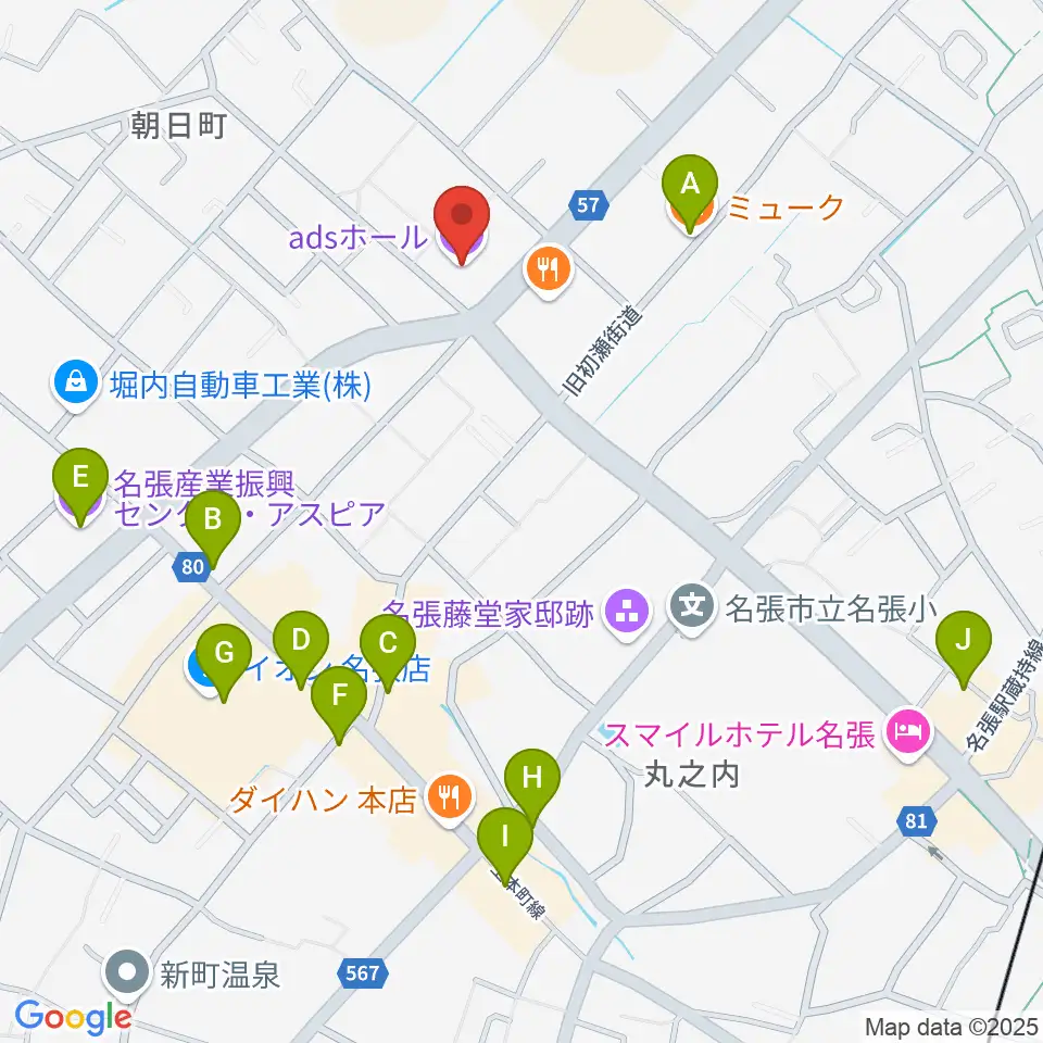 adsホール周辺のカフェ一覧地図