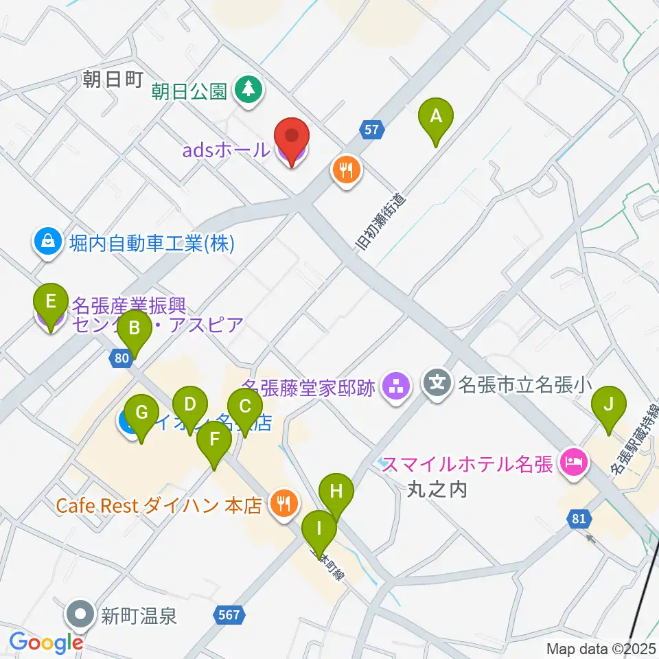 adsホール周辺のカフェ一覧地図
