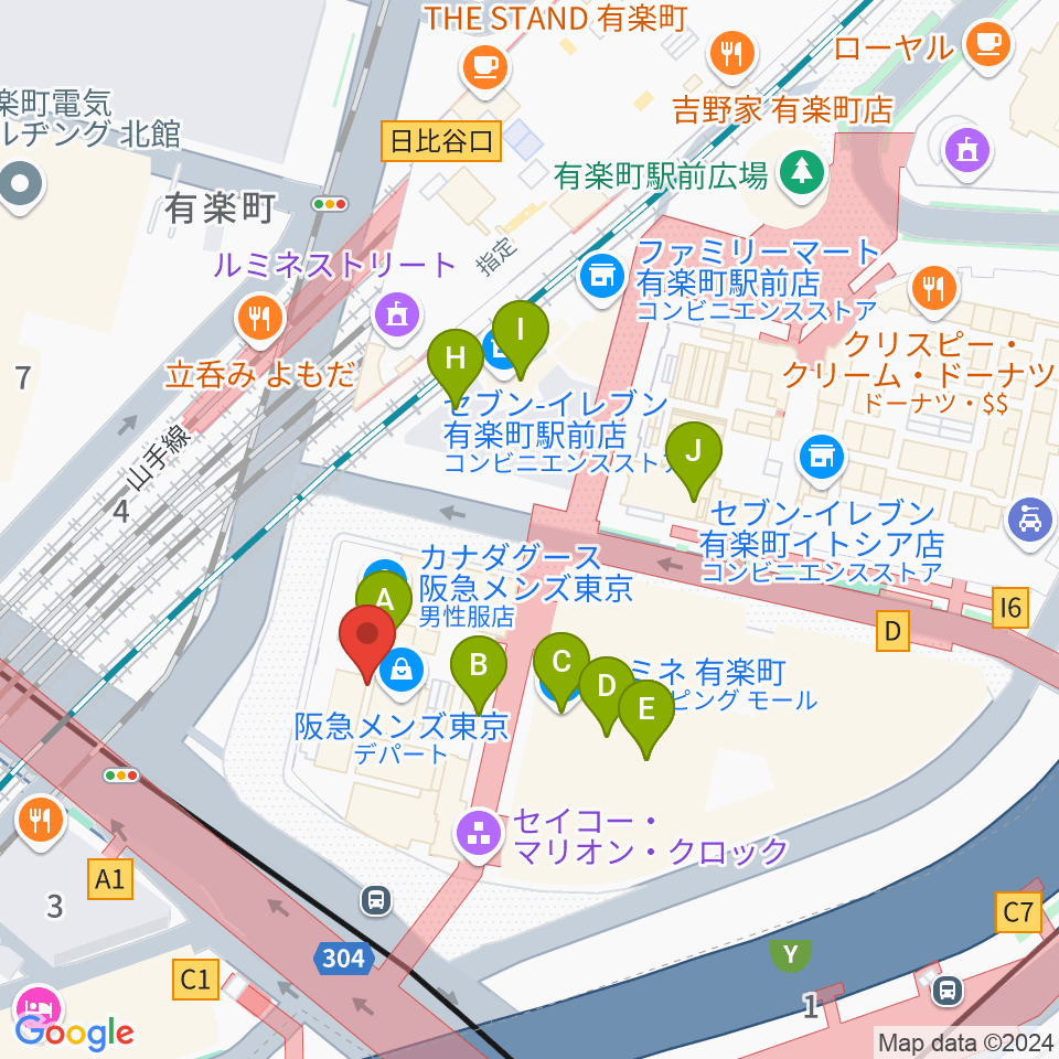 ヒューリックホール東京周辺のカフェ一覧地図