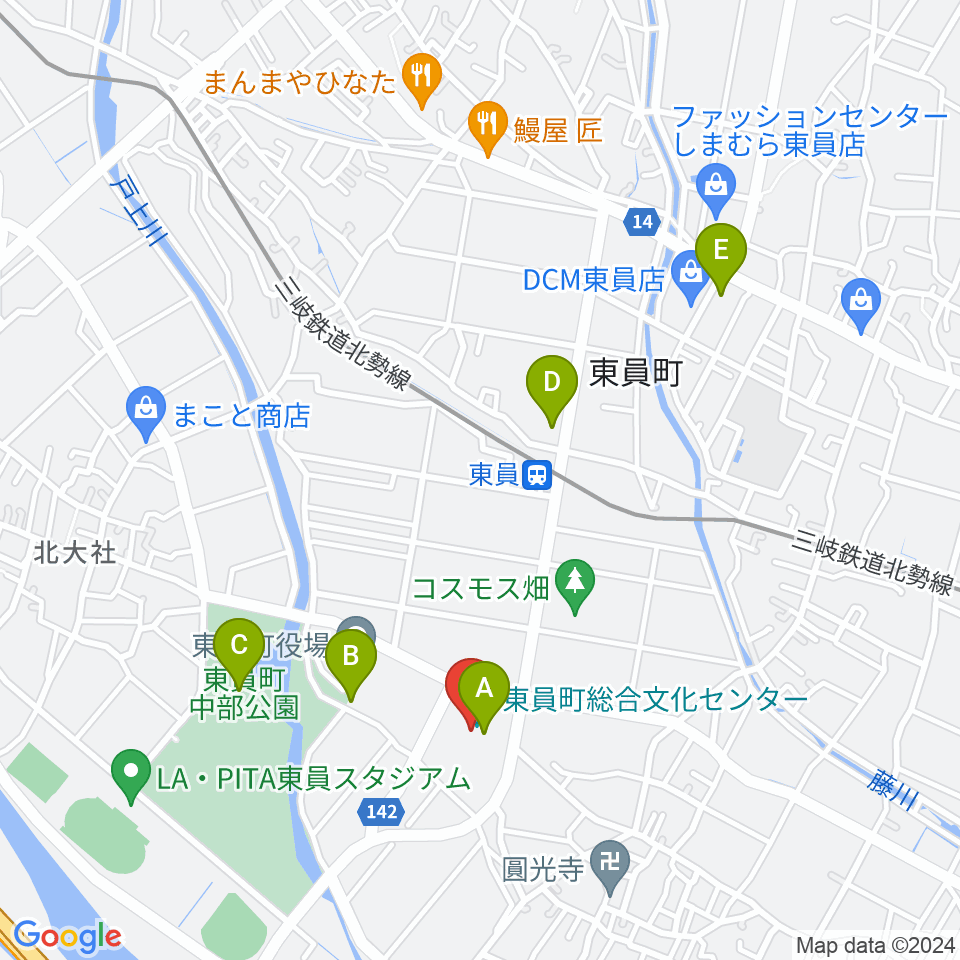 東員町総合文化センター周辺のカフェ一覧地図