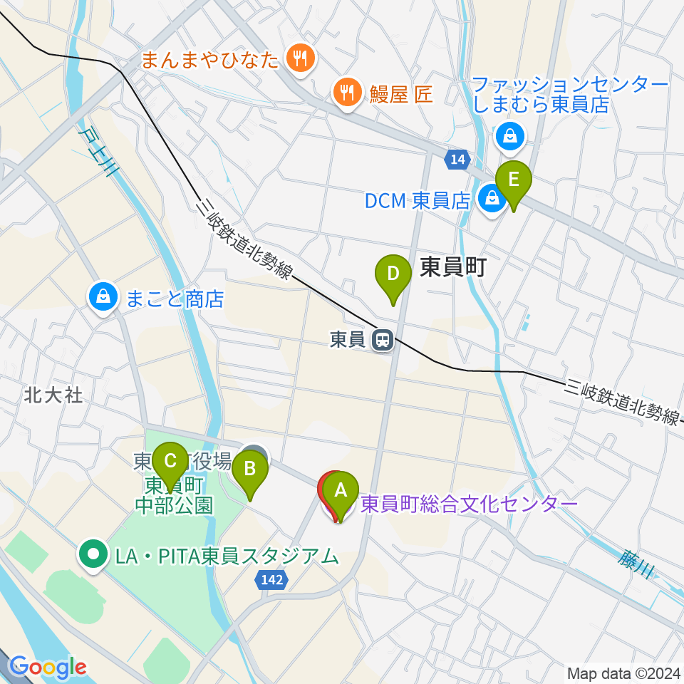 東員町総合文化センター周辺のカフェ一覧地図