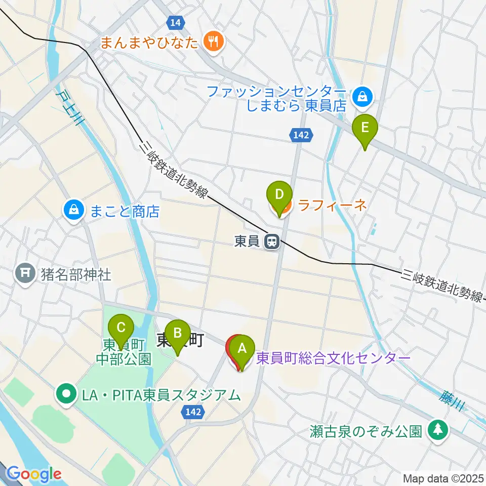 東員町総合文化センター周辺のカフェ一覧地図