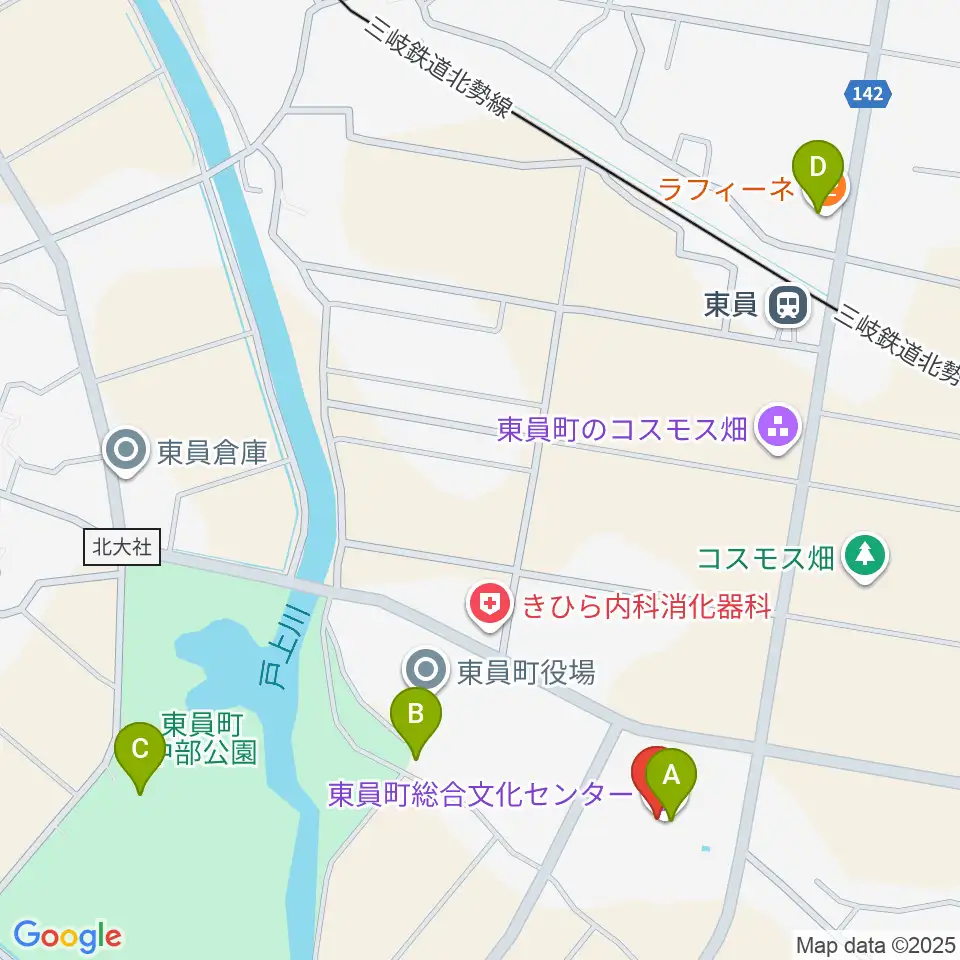 東員町総合文化センター周辺のカフェ一覧地図