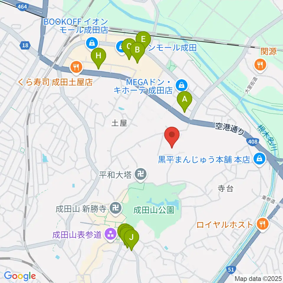 成田国際文化会館周辺のカフェ一覧地図