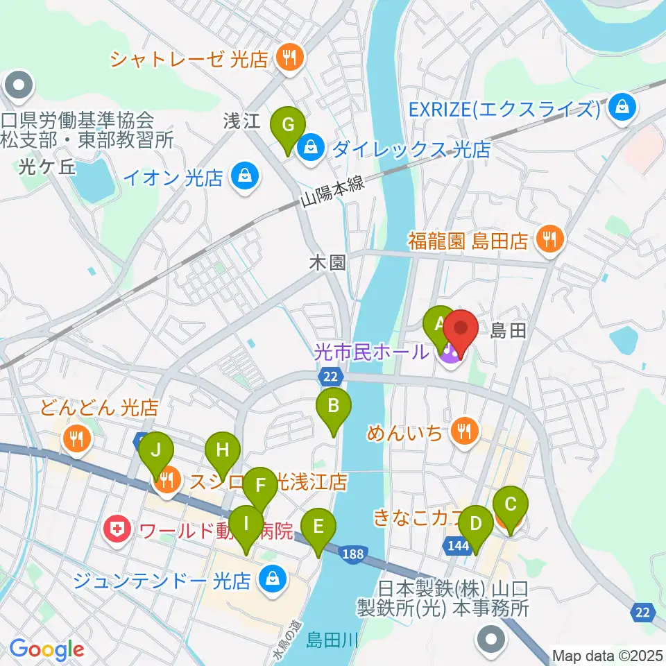 光市民ホール周辺のカフェ一覧地図