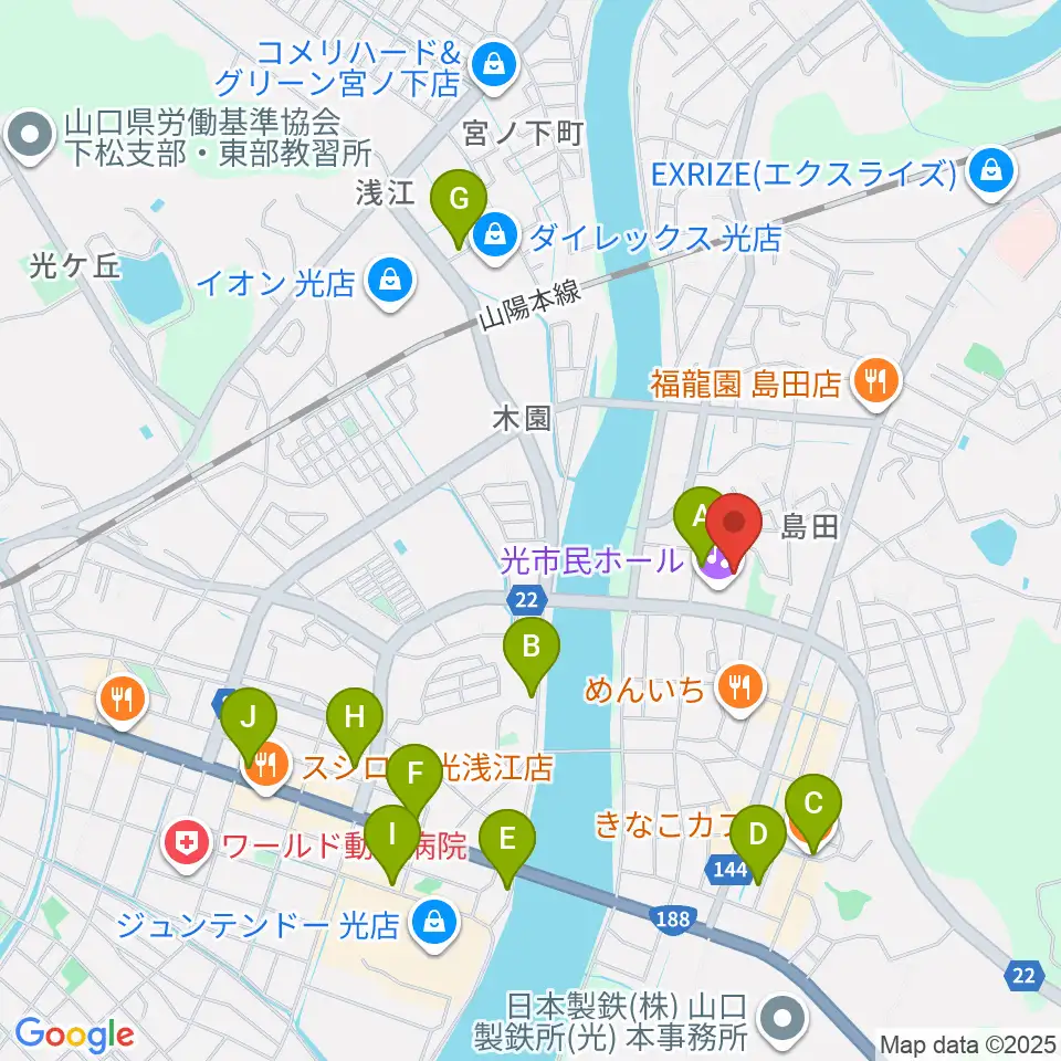 光市民ホール周辺のカフェ一覧地図