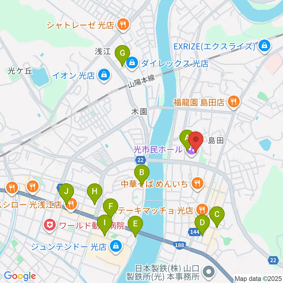 光市民ホール周辺のカフェ一覧地図