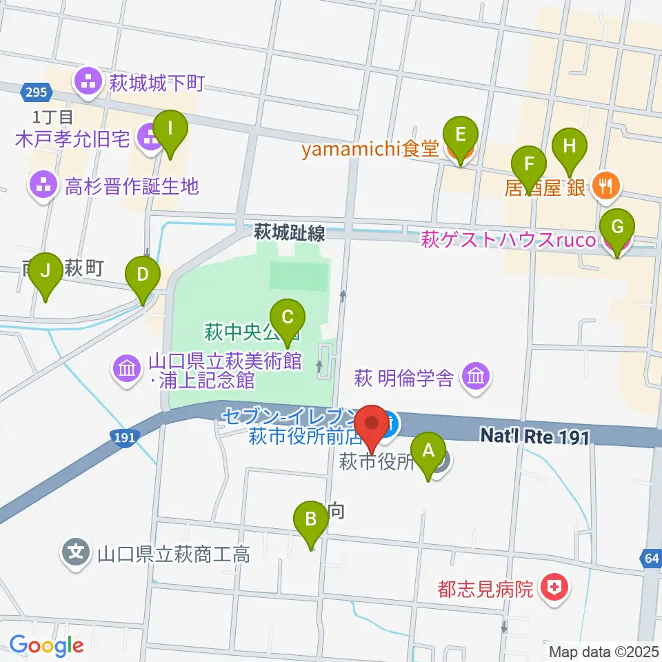 萩市民館周辺のカフェ一覧地図