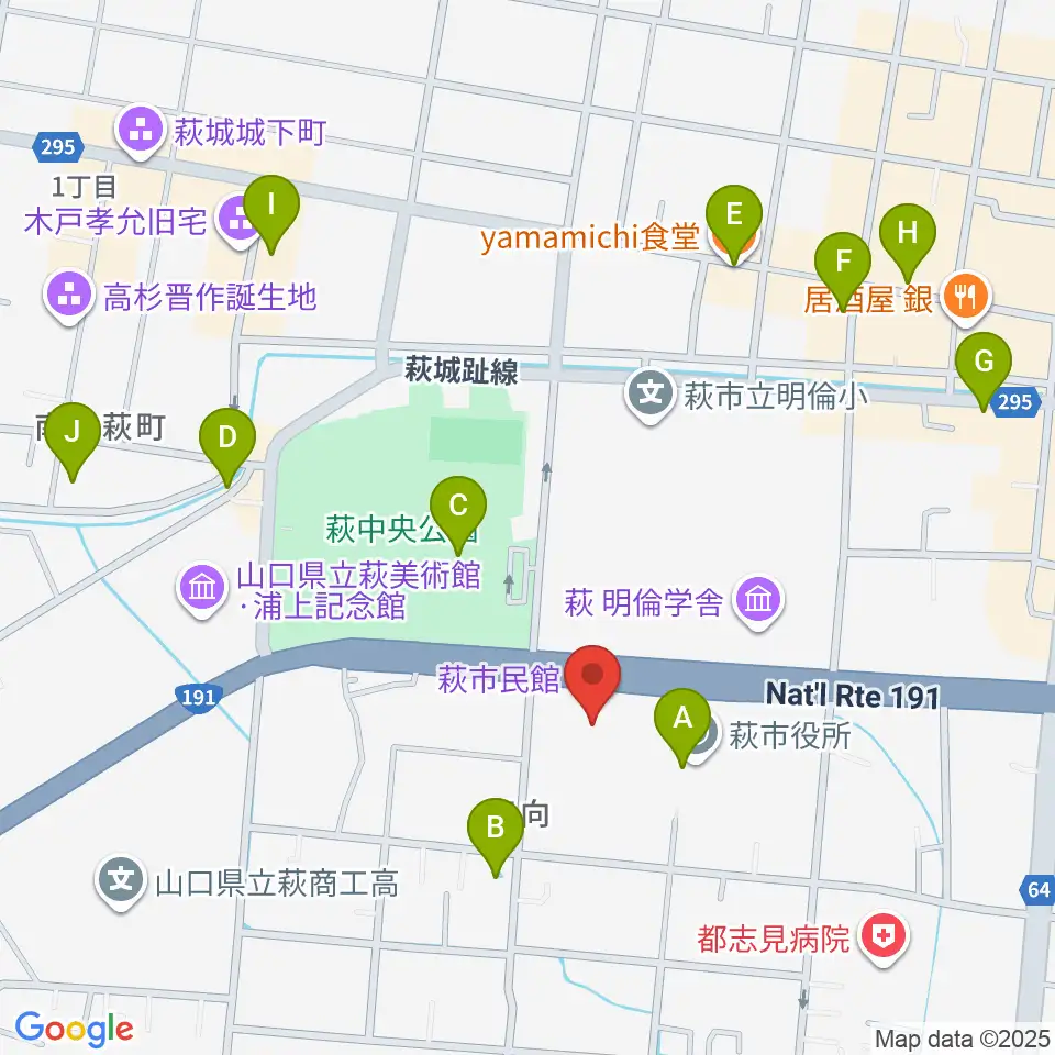 萩市民館周辺のカフェ一覧地図