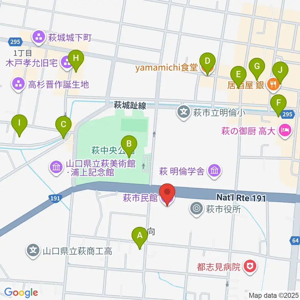 萩市民館周辺のカフェ一覧地図