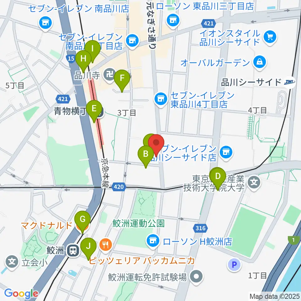 品川ハンビーホール周辺のカフェ一覧地図