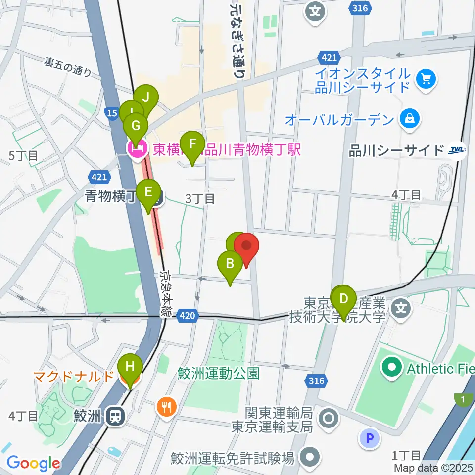 品川ハンビーホール周辺のカフェ一覧地図