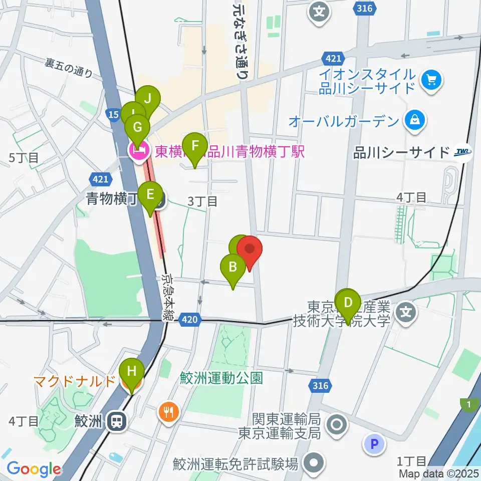 品川ハンビーホール周辺のカフェ一覧地図