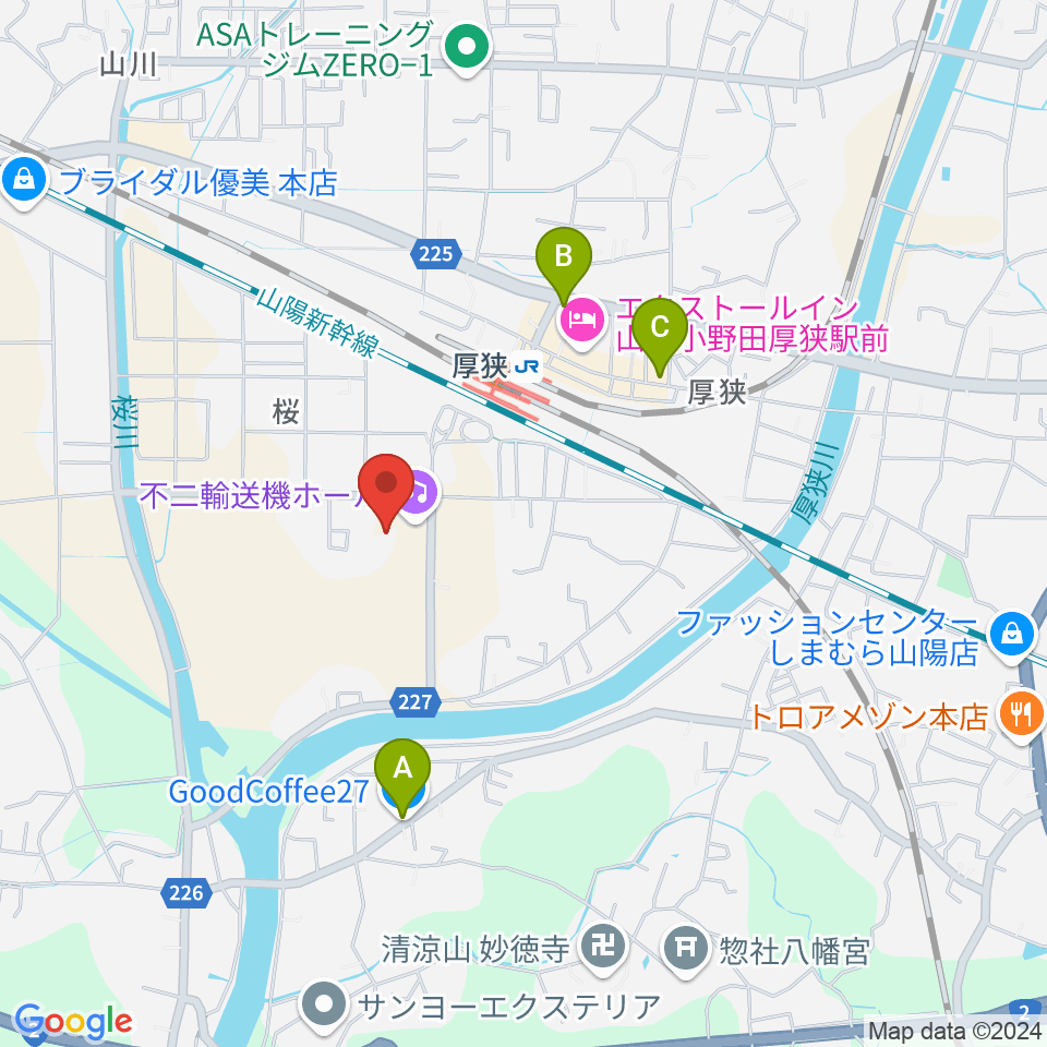 不二輸送機ホール周辺のカフェ一覧地図