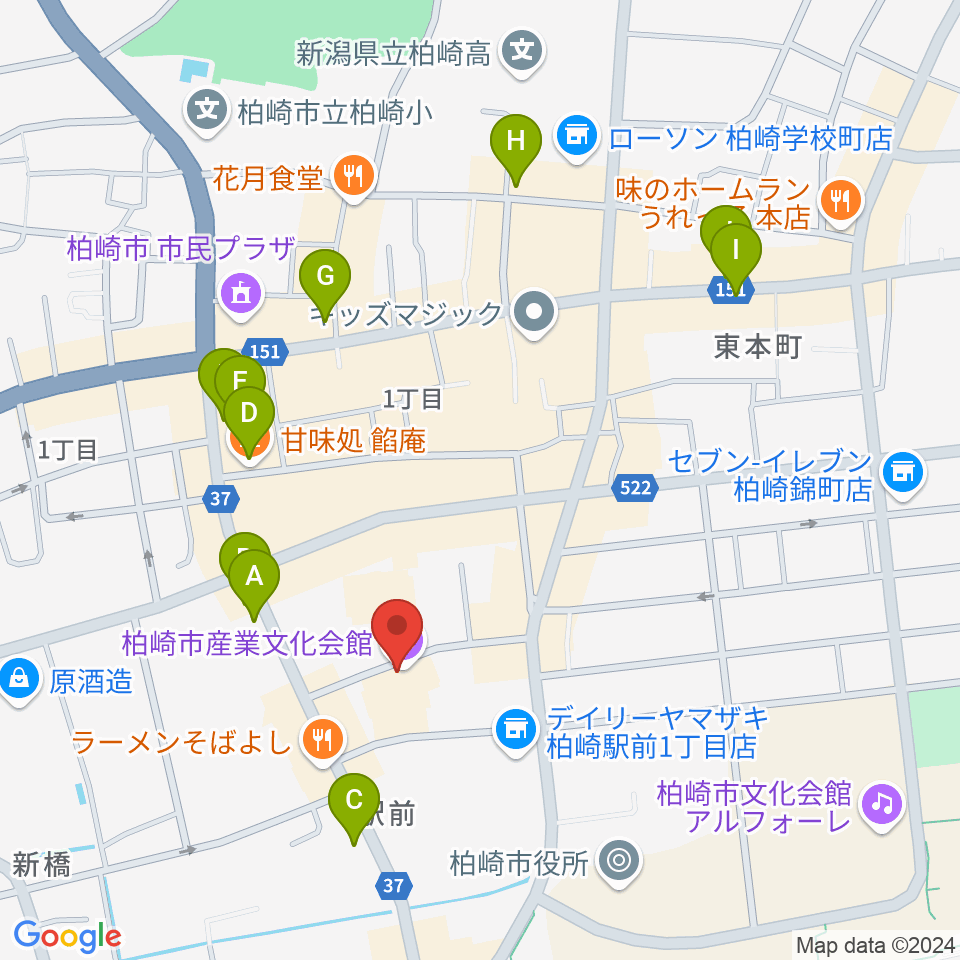 柏崎市産業文化会館周辺のカフェ一覧地図