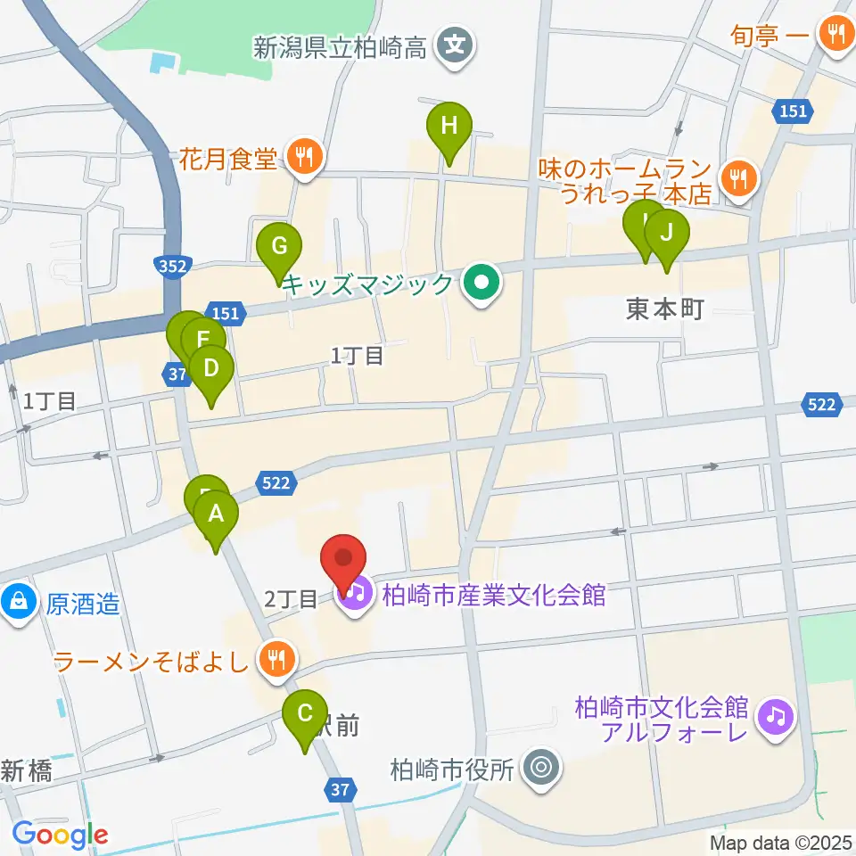 柏崎市産業文化会館周辺のカフェ一覧地図