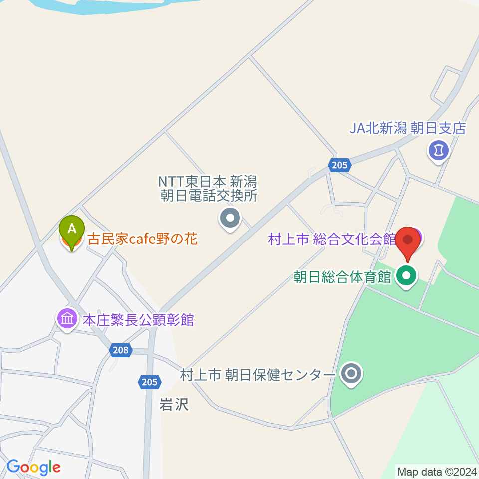 村上市総合文化会館周辺のカフェ一覧地図