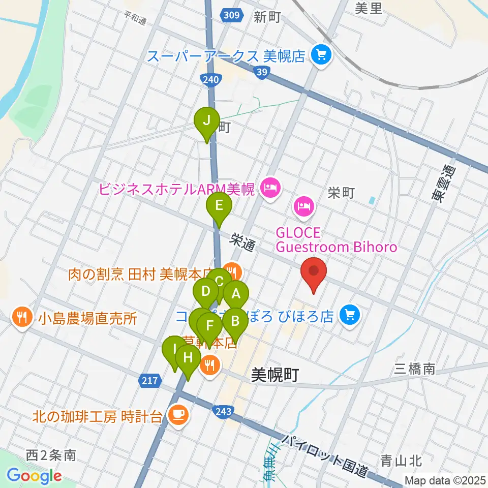 美幌町民会館びほーる周辺のカフェ一覧地図