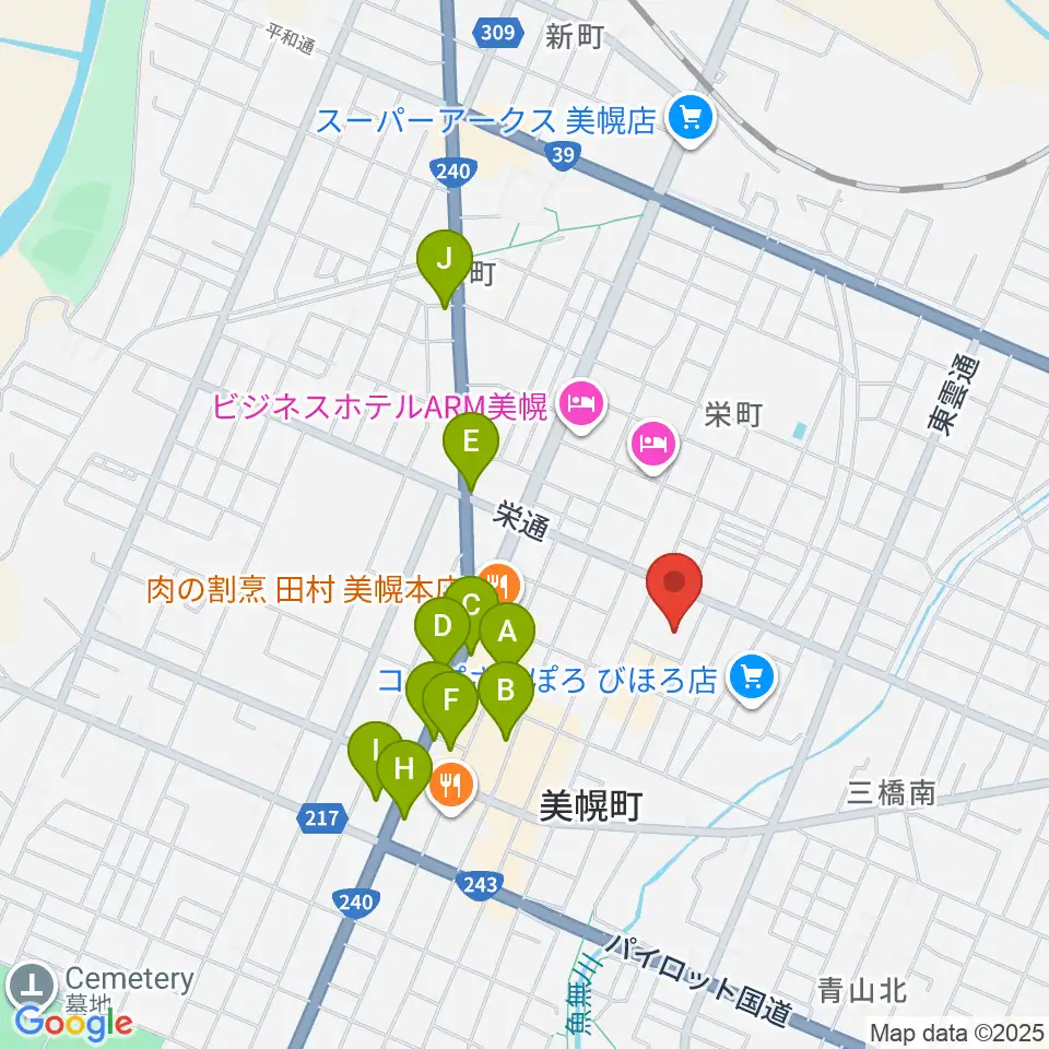 美幌町民会館びほーる周辺のカフェ一覧地図