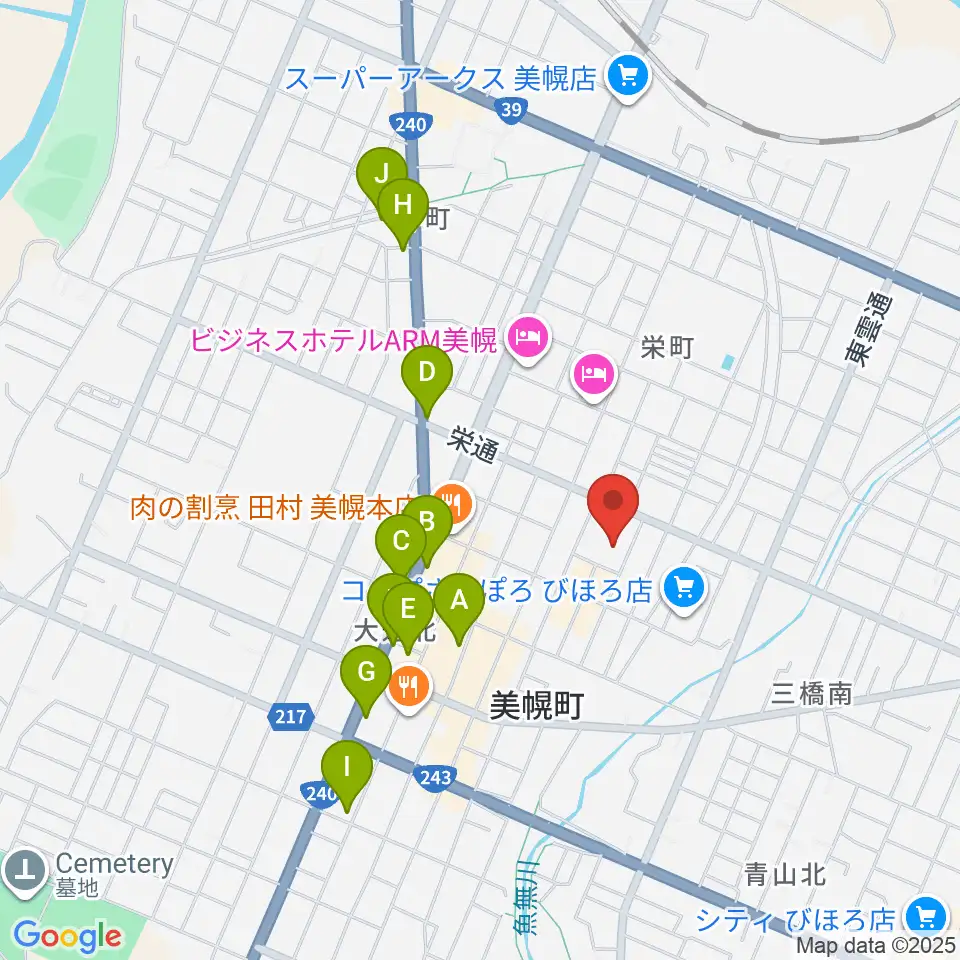 美幌町民会館びほーる周辺のカフェ一覧地図