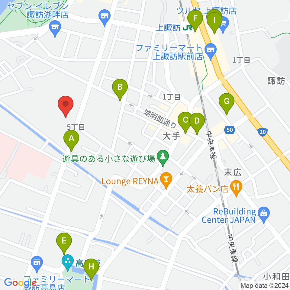 諏訪市文化センター周辺のカフェ一覧地図