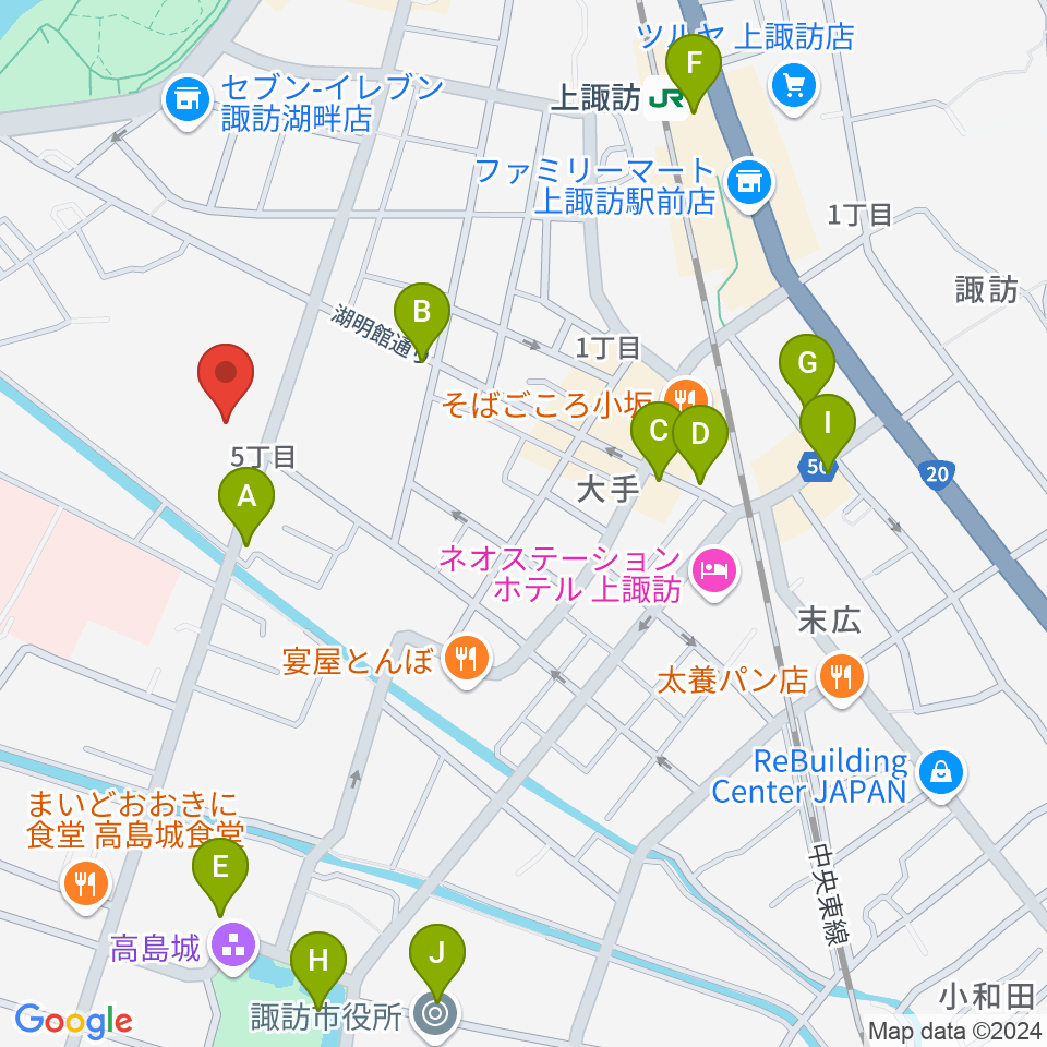 諏訪市文化センター周辺のカフェ一覧地図