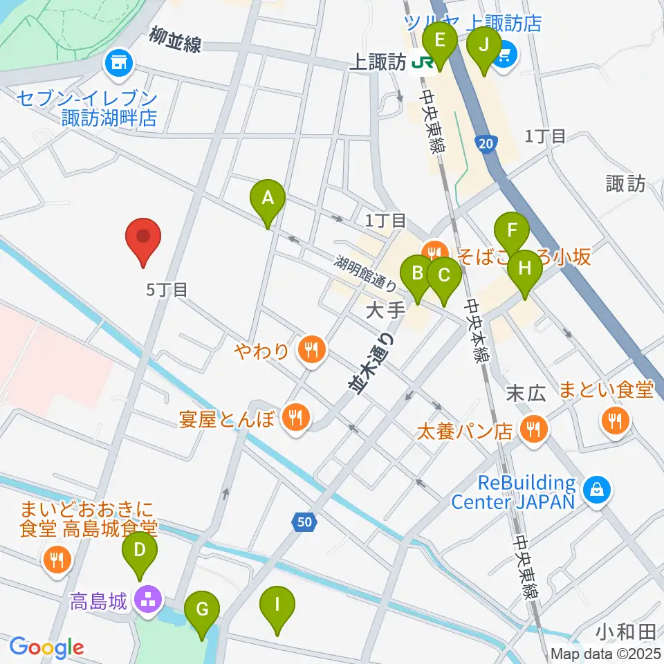 諏訪市文化センター周辺のカフェ一覧地図