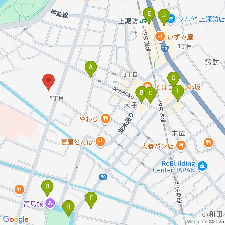 諏訪市文化センター周辺のカフェ一覧地図